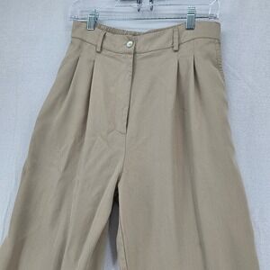 DONNI Women Medium Twill Pleated High Rise Wide Leg Trouser Pants Khaki Lyocell